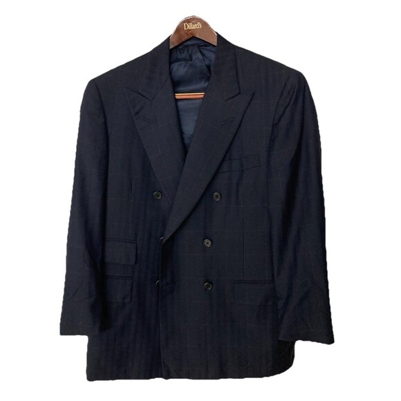 Men's VTG Oxxford Double Breasted Blazer Wool Black Plaid Super 100s Size 44R